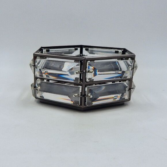Bath & Body Works Black Hexagon 3 Wick Candle Holder Faux Crystal Prisms Accents - Picture 1 of 7
